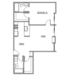 1 Bed 2 Bath Floor Plan at The Kenmore Los Feliz, Los Angeles, CA, 90027-4063