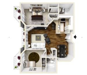 2 bed 2 bath 2A Floor Plan at Burton, Los Angeles, California