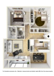 Two Bedroom One Bath Floor Plan at The Villas at Monarch Beach, Dana Point