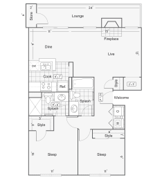 2 bedroom 2 bathroom floor plan at The Park Apartments, Rancho Cucamonga,California, 91730