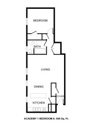 a floor plan of a bedroom apartment with a asymmetrical floor plan with an open
