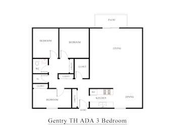 A floor plan of a 3 bedroom Gentry TH ADA compliant home.