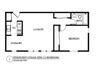  Floor Plan Cedar Side One Bedroom