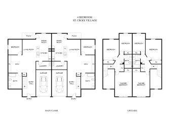 three floor plan of a residence with different floors and a garage