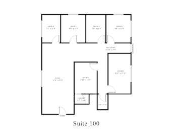 A floor plan of Suite 100 showing the layout of the rooms.