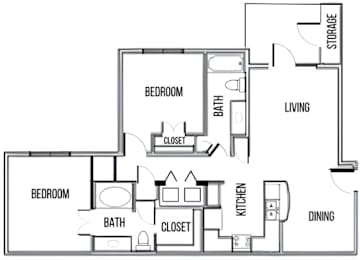 2B Floor Plan at Residences at the Landing, Kerrville, TX, 78028