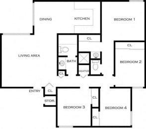 4 bed 2 bath Floor Plan at Villa Nueva Apartments, San Ysidro, 92173