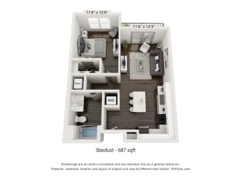 1 bed 1 bath floor plan at Radius at Donelson, Nashville, TN, 37214