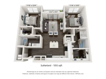 2 bed 2 bath floor plan at Radius at Donelson, Nashville, Tennessee