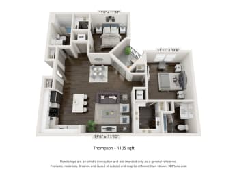 2 bed 2 bath floor plan E at Radius at Donelson, Nashville, TN