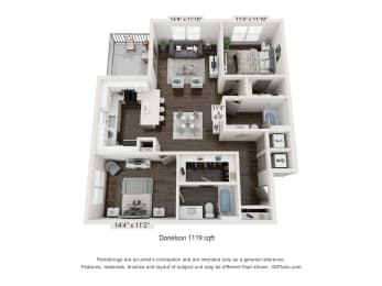 2 bed 2 bath floor plan A at Radius at Donelson, Nashville