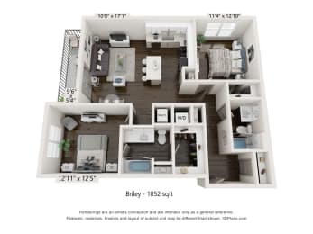 2 bed 2 bath floor plan B at Radius at Donelson, Tennessee