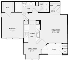 1 Bedroom Floor Plan at Residences at Salado, Texas, 78219