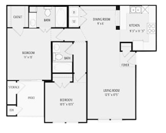 2B Floor Plan at Residences at Salado, San Antonio, Texas