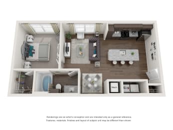 1 bed 1 bath floor plan at Seleno at Bridge Street, Alabama, 35806