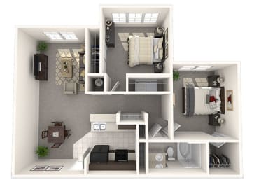 2 bed 1 bath floor plan at Amberleigh Bluff, Knoxville