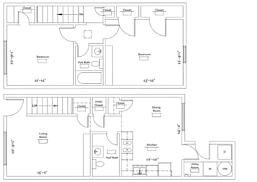 A floor plan of a two-story home with labeled rooms and measurements.