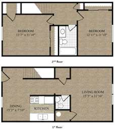 A floor plan of a two-story home with labeled rooms and dimensions.