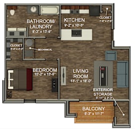 1 Bedroom Floor Plan  at The 2525, Indiana