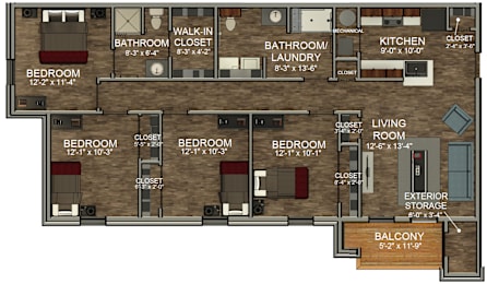the revolve floor plan of a bedroom apartment with a bathroom and living room  at The 2525, Warsaw