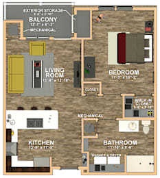 1bedroom 1bath Floor Plan at 41 North Apartments, Fort Wayne, IN, 46835