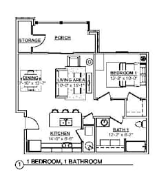 1 Bedroom Floor Plan at Haven Homes Apartments, LP, Plainfield, IN