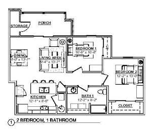 2 Bedroom Floor Plan at Haven Homes Apartments, LP, Plainfield, 46168
