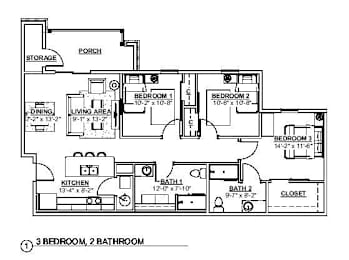 3 Bedroom Floor Plan at Haven Homes Apartments, LP, Plainfield, Indiana