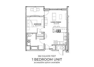 1 Bedroom Floor Plan at SouthPointe Village Apartments, LP, Fishers, IN