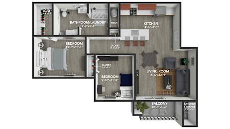 the 1122 floor plan  studio with 2 baths