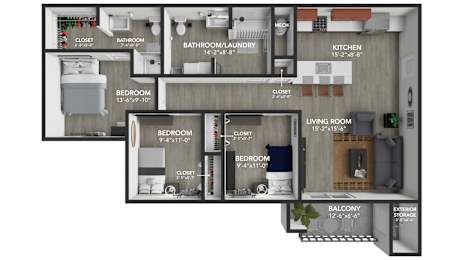 the 1121 floor plan  studio with 2 baths