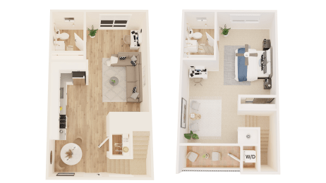  Floor Plan 1 Bedroom, 2 Bath Townhouse