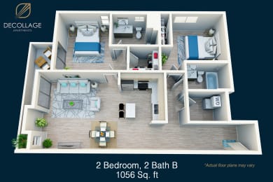 bedroom floor plan an in 2 bed 2 bath b885 sq.ft
