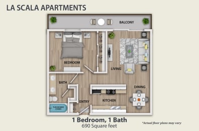 Floor Plan  a 1 bedroom floor plan  la scala apartments