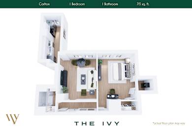 Floor Plan  A floor plan of a one bedroom apartment with a bathroom and a carillon.