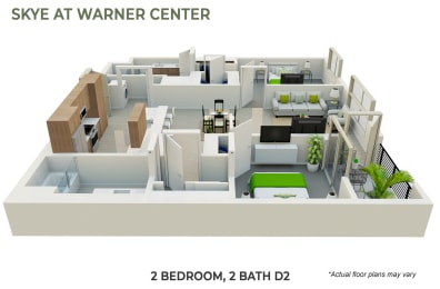 Floor Plan  2 Bedroom,, 2 Bath D2