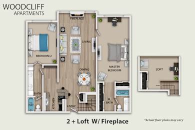  Floor Plan 2 Bedroom Loft With Fireplace Contemporary