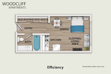 A floor plan of a Woodcliff Apartments apartment.