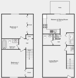 Floor Plan Two Bedroom Townhome