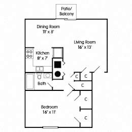  Floor Plan 1 Bedroom Apartment – Hope