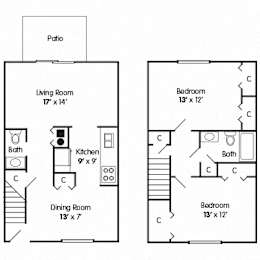  Floor Plan 2 Bedroom Townhome – Confidence