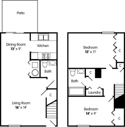  Floor Plan Two Bedroom Townhome