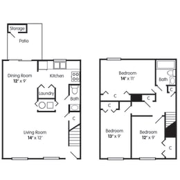  Floor Plan Three Bedroom Townhome