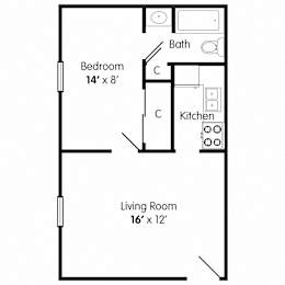  Floor Plan One Bedroom Apartment