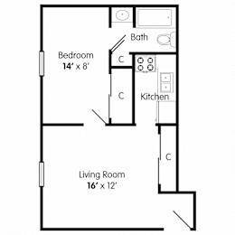  Floor Plan One Bedroom Apartment Large
