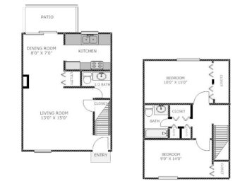  Floor Plan Two Bedroom Townhome