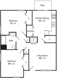 2 bedroom ADA apartment floorplan Briarwood Lafayette