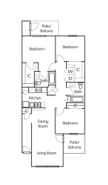 a floor plan of a bedroom house with a living room and a dining room
