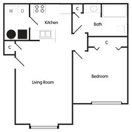  Floor Plan One Bedroom Apartment