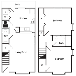  Floor Plan Two Bedroom Townhome